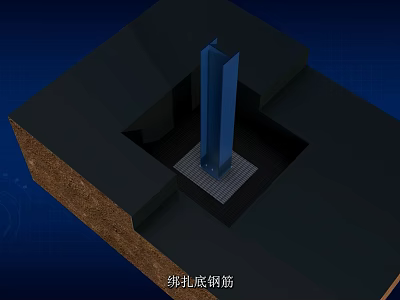 Construction Process of Binding Bottom Steel Bars in Foundation Structure 3d model