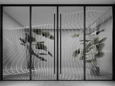Contemporary Glass Door Design With Wavy Line Patterns And Indoor Plants 3d model