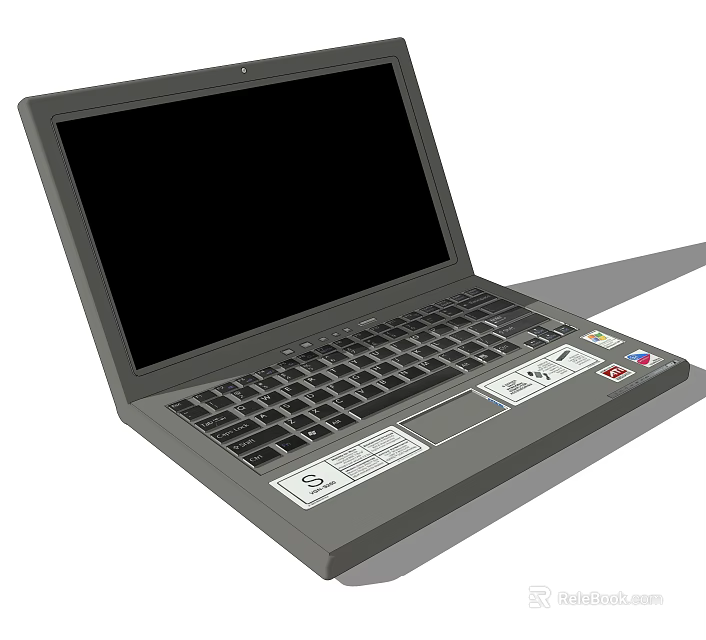 Sleek Gray Portable Laptop Featuring Black Screen Keyboard And Bottom Stickers Design 3d model 