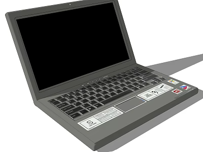 Sleek Gray Portable Laptop Featuring Black Screen Keyboard And Bottom Stickers Design 3d model