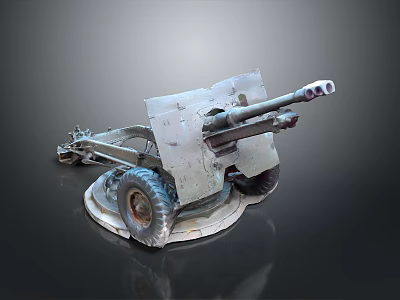Old Style Military Wheeled Artillery Cannon With Long Barrel And Metal Base 3d model