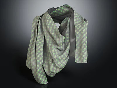 Stylish Green And Gray Checkered Scarf Draped Over Mannequin Shoulder On Dark Background 3d model