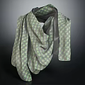 Stylish Green And Gray Checkered Scarf Draped Over Mannequin Shoulder On Dark Background