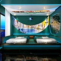 Luxurious SPA Sauna Room With Twin Beds Green Decor Venice Canal Mural And City View
