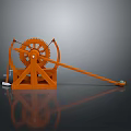 Ancient Mechanical Catapult Weapon With Orange Gear And Long Arm Structure 3d model