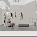 Modern Clothing Store Interior With Hanging Clothes Clothing Racks Full Length Mirror And Bench