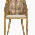 Natural Rattan Dining Chair With Wooden Legs And Cream Cushioned Seat