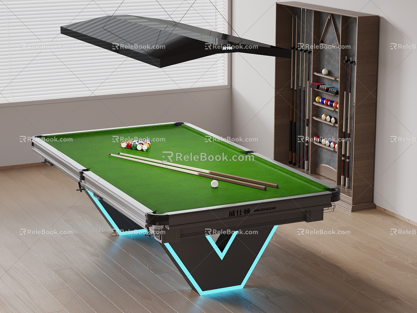 Billiards table pool cue billiards billiards storage cabinet ball equipment 3d model