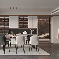 Modern Restaurant Interior With Open Design Marble Dining Table Chairs Wine Racks And Cabinets 3d model