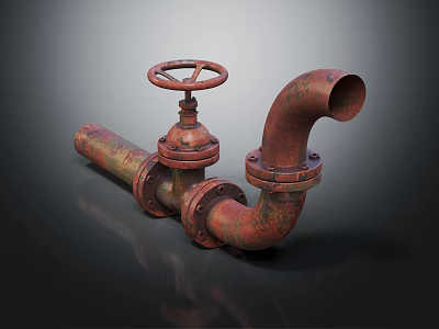 Rusty Metal Industrial Hardware Pipe Valve With Handwheel And Flange Connections 3d model