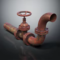 Rusty Metal Industrial Hardware Pipe Valve With Handwheel And Flange Connections