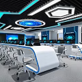 School Smart Computer Classroom Interior With Tech Elements And Desks