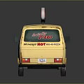 Golden Bus With Surfer Boy Pizza Branding For Delivery Service