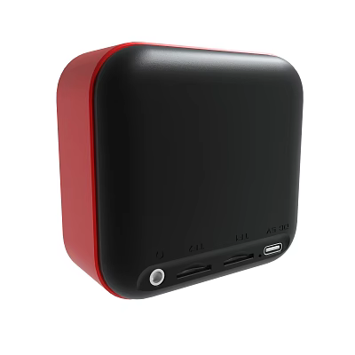 Sleek Square Portable Electronic Device With Black Red Body And USB Ports 3d model