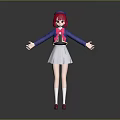 Red Haired Character With Blue Coat Gray Skirt White Socks And Red Shoes