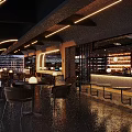 Modern Style Bar With Awning Warm Lighting Wine Racks Bar Counter And Tables From Outside