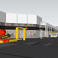 Modern Commercial Street With Red Teddy Bear Shops And Pedestrian Walkway