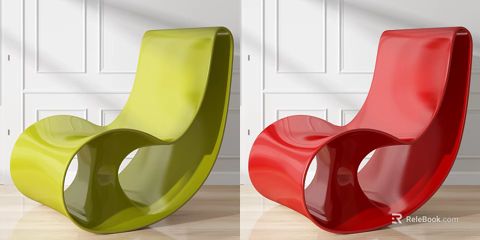 Modern Single Chair Design With Green And Red Sleek Curved Structure For Indoor Use 3d model 