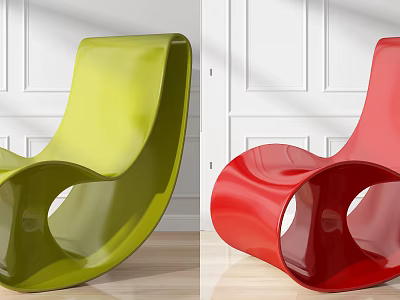 Modern Single Chair Design With Green And Red Sleek Curved Structure For Indoor Use 3d model