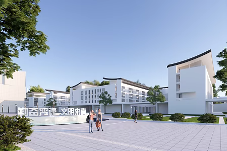 New Chinese School Campus Landscape 3d model