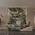 High End Modern Sales Office Reception With Green Marble Counter And Elegant Art Decorations