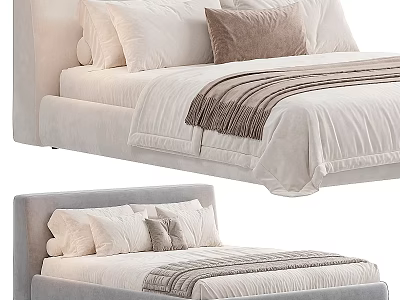 Modern Double Bed Design With Beige Light Gray Bedding And Decorative Pillows 3d model