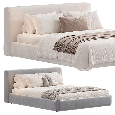 Modern Double Bed Design With Beige Light Gray Bedding And Decorative Pillows 3d model