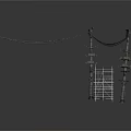 Electric Power Poles With Connecting Wires And Metal Transformer Structure