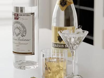 Decorative Ornament Set with Wine Bottles Martini Glasses Ice Cubes and Drink for Home Bar 3d model