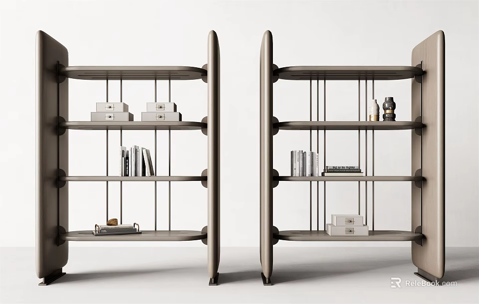Modern Open Bookcase with Multiple Shelves Books and Decorative Items 3d model 