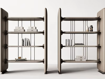 Modern Open Bookcase with Multiple Shelves Books and Decorative Items 3d model
