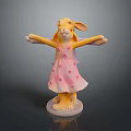 Cute Rabbit Figurine in Pink Floral Dress with Outstretched Arms on White Base