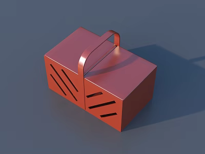 Red Metal Box With Handle And Vertical Slots On Geometric Structure 3d model