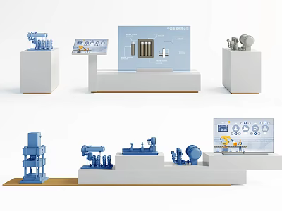 Shower Sauna Equipment Exhibition With Control Panels And System Components 3d model