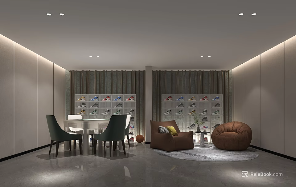 Hotel Chess Room Elegant Interior With Mahjong Tables Comfortable Chairs And Decorative Cabinets 3d model 