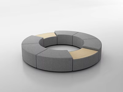 Circular Modular Sectional Sofa With Gray Fabric And Wooden Panels Design 3d model