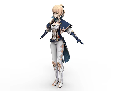 Blonde Haired Character Wearing Blue And White Cloak With Ornate Clothing And Boots 3d model