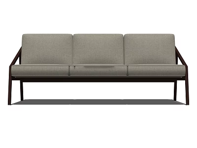 Modern Three Seater Sofa With Gray Fabric And Wooden Frame Design 3d model