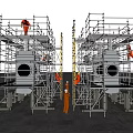 Building Components Scaffolding In Construction With Workers And Metal Circular Openings 3d model