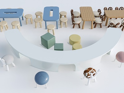 Modern Children's Table and Chair Children's Furniture Children's Handmade Table Cartoon Table and Chair model