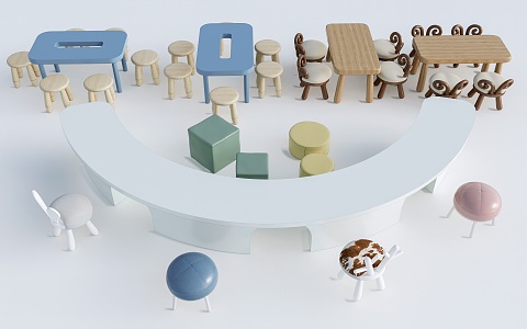 Modern Children's Table and Chair Children's Furniture Children's Handmade Table Cartoon Table and Chair 3d model