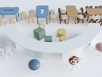 Modern Children's Table and Chair Children's Furniture Children's Handmade Table Cartoon Table and Chair 3d model