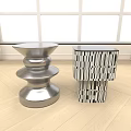 Modern Living Room Side Tables With Silver Stacked Design And Geometric Striped Patterns 3d model