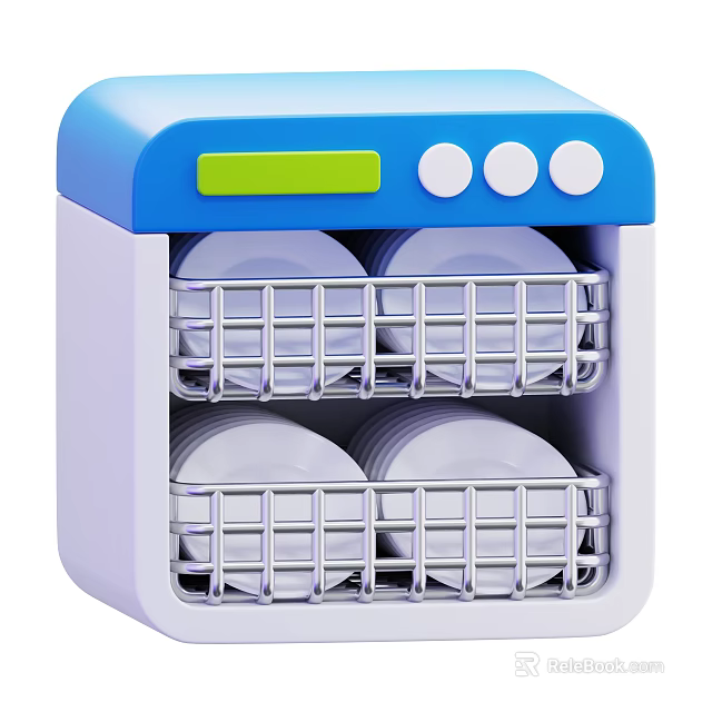 Smart Dishwasher With Blue Top Two Racks For Holding Clean Dishes 3d model 