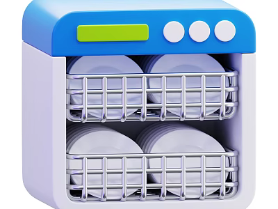 Smart Dishwasher With Blue Top Two Racks For Holding Clean Dishes 3d model