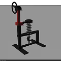 Red And Black Mechanical Compression Tool With Wheel Spring And Metal Stand Structure 3d model