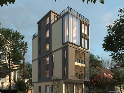 Modern Multi Story Detached Villa With Large Glass Windows And Green Surroundings 3d model