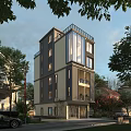 Modern Multi Story Detached Villa With Large Glass Windows And Green Surroundings