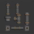 Mechanical Equipment Parts Including Metal Connectors And Cylindrical Components On White