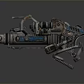 Mechanical Weapon With Complex Metal Structure Pipes And Blue Futuristic Design